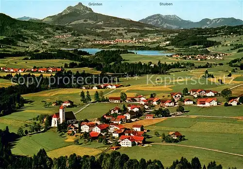 AK / Ansichtskarte Maria_Rain_Allgaeu mit Gruentensee Alpenpanorama Fliegeraufnahme Maria_Rain_Allgaeu