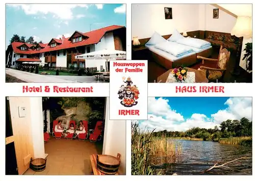 AK / Ansichtskarte Kolkwitz_Cottbus Hotel Restaurant Haus Irmer Wappen Partie am Wasser 