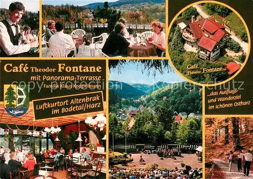 AK / Ansichtskarte Altenbrak_Harz Cafe Theodor Fontane mit Panorama Terrasse Fliegeraufnahme Waldweg Altenbrak Harz