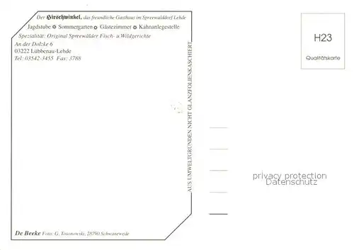 AK / Ansichtskarte Lehde Gasthaus Hirschwinkel Gaststube Terrasse Lehde