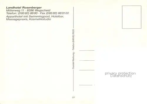 AK / Ansichtskarte Wegscheid_Niederbayern Landhotel Rosenberger Apparthotel mit Swimingpool Hotelbar Wegscheid Niederbayern