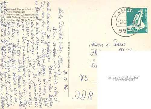 AK / Ansichtskarte Valwig Weingut Moot Jobelius Hotel Restaurant Weinstube Gutsschaenke Valwig