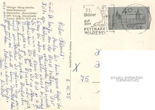 AK / Ansichtskarte Valwig Weingut Moot Jobelius Hotel Restaurant Weinstube Gutsschaenke Valwig