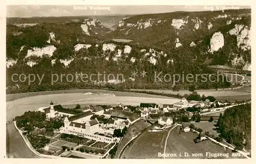 AK / Ansichtskarte Beuron_Donautal Fliegeraufnahme mit Klosteranlage und Schloss Werenwag Beuron Donautal