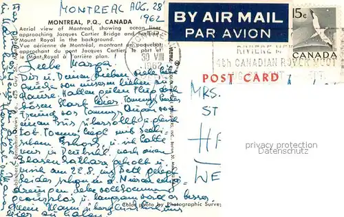 AK / Ansichtskarte Montreal_Quebec Aerial view showing ocean liner approaching Jacques Cartier Bridge and harbour Mount Royal Montreal Quebec