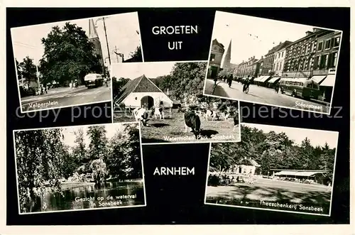 AK / Ansichtskarte Arnhem Velperplein Watermodeln Park Sonsbeek Steenstraat Gezicht ob de waterval Theeschenkerij Sonsbeek Arnhem