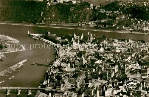 AK / Ansichtskarte Koblenz_Rhein Fliegeraufnahme mit Ehrenbreitstein Koblenz_Rhein