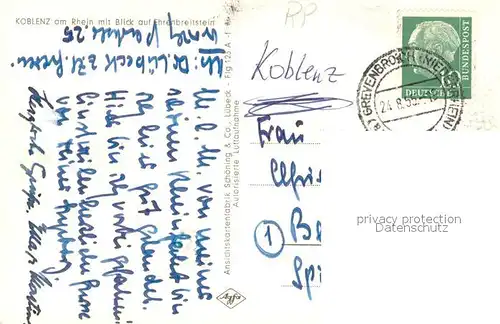 AK / Ansichtskarte Koblenz_Rhein Fliegeraufnahme mit Ehrenbreitstein Koblenz_Rhein