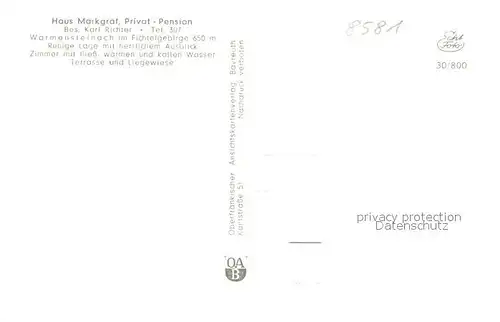 AK / Ansichtskarte Warmensteinach Pension Haus Markgraf Panorama Landschaft Warmensteinach