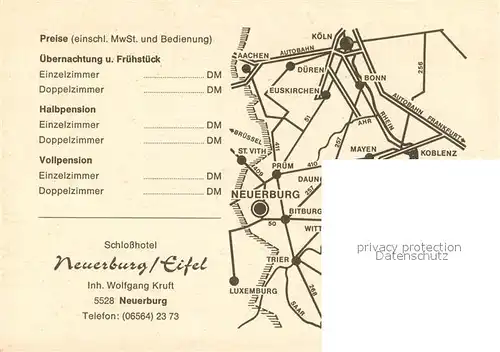 AK / Ansichtskarte Neuerburg_Eifel Schlosshotel Neuerburg Gastraum Kegelbahn Fliegeraufnahme Neuerburg Eifel