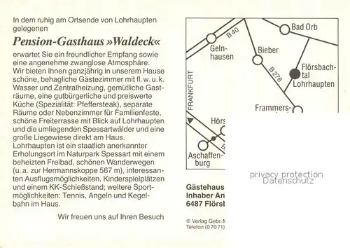 AK / Ansichtskarte Lohrhaupten Gasthaus Pension Haus Waldeck Gastraeume Kegelbahn Lohrhaupten