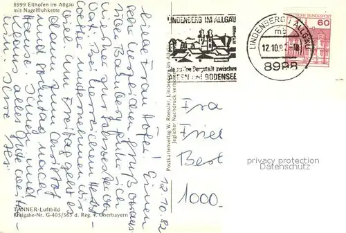 AK / Ansichtskarte Ellhofen_Allgaeu Fliegeraufnahme mit Nagelfluhkette Ellhofen Allgaeu