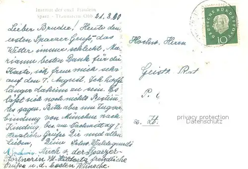 AK / Ansichtskarte Traunstein_Oberbayern Insitut der engl Fraeulein Fliegeraufnahme Traunstein_Oberbayern