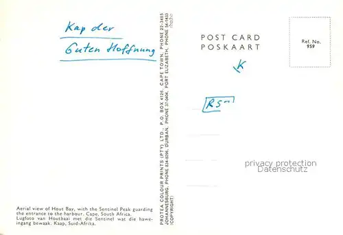 AK / Ansichtskarte Cape_Agulhas Aerial view of Hout Bay with the Sentinel Peak guarding the entrance to the harbour Cape Agulhas