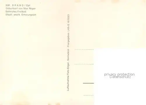 AK / Ansichtskarte Brand_Oberpfalz Geburtsort von Max Reger Freibad Fliegeraufnahme Brand Oberpfalz