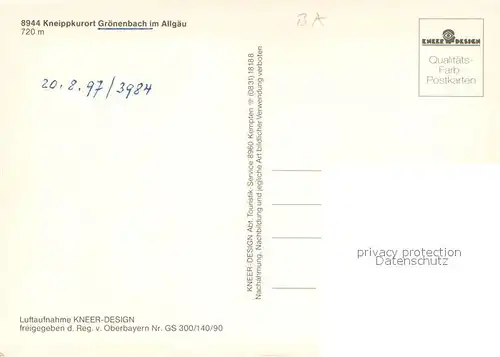 AK / Ansichtskarte Bad_Groenenbach Kneippkurort Fliegeraufnahme Bad_Groenenbach