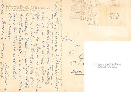 AK / Ansichtskarte Bamberg Hafen Blick vom M.S.G. Turm auf Hafenbecken II und Rhein Main Donau Kanal Fliegeraufnahme Bamberg