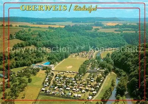AK / Ansichtskarte Oberweis_Eifel Campingplatz an der Pruem Ferienstrasse Suedeifel Fliegeraufnahme Oberweis Eifel