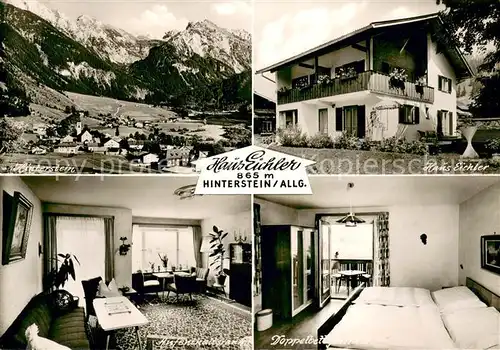 AK / Ansichtskarte Hinterstein_Bad_Hindelang Gaestehaus Pension Eichler Aufenthaltsraum Fremdenzimmer Gesamtansicht mit Alpenpanorama Hinterstein_Bad_Hindelang