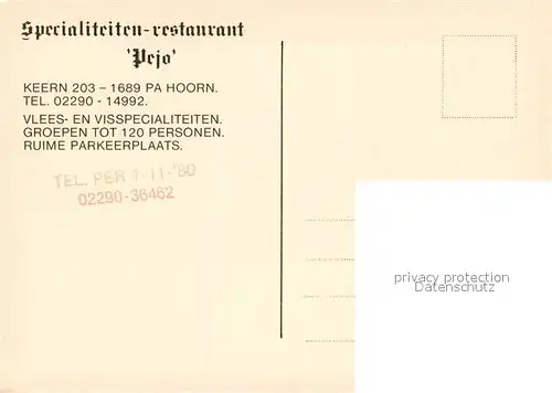 AK / Ansichtskarte Hoorn Specialiteiten restaurant Pejo Hoorn