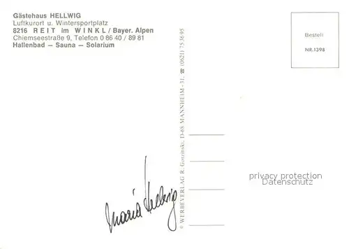 AK / Ansichtskarte Reit_Winkl Gaestehaus Hellwig Luftkurort Bayerische Alpen Maibaum Reit_Winkl