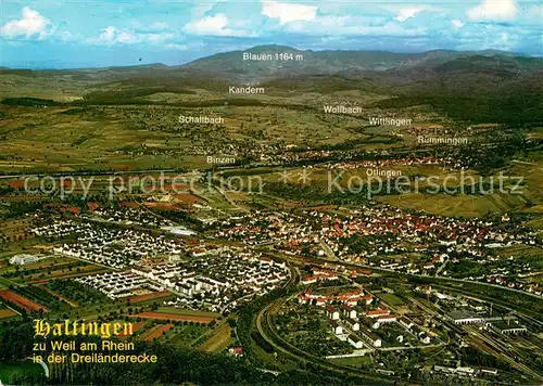 AK / Ansichtskarte Haltingen Weinort im Dreilaendereck Deutschland Frankreich Schweiz Schwarzwald Fliegeraufnahme Haltingen