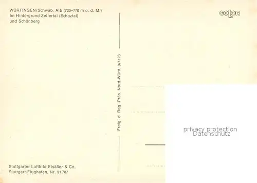 AK / Ansichtskarte Wuertingen im Hintergrund Zellertal Echaztal und Schoenberg Fliegeraufnahme Wuertingen