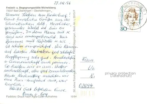 AK / Ansichtskarte Oberboehringen Freizeit  und Begegnungsstaette Michelsberg Fliegeraufnahme Oberboehringen