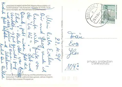 AK / Ansichtskarte Langensteinbach_Karlsbad Langensteinbacherhoehe Bibelkonferenzstaette Reha Krankenhaus Fliegeraufnahme Langensteinbach_Karlsbad