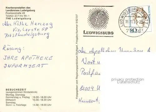 AK / Ansichtskarte Ludwigsburg_Wuerttemberg Krankenanstalten des Landkreises Ludwigsburg Fliegeraufnahme Ludwigsburg Wuerttemberg