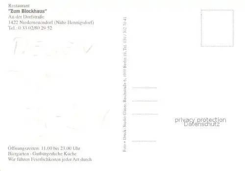 AK / Ansichtskarte Niederneuendorf Restaurant Zum Blockhaus Gartenterrasse Theke Niederneuendorf