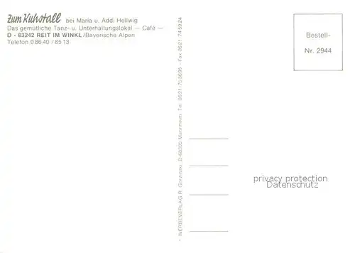 AK / Ansichtskarte Reit_Winkl Gasthof Zum Kuhstall Maria und Addi Hellwig Reit_Winkl