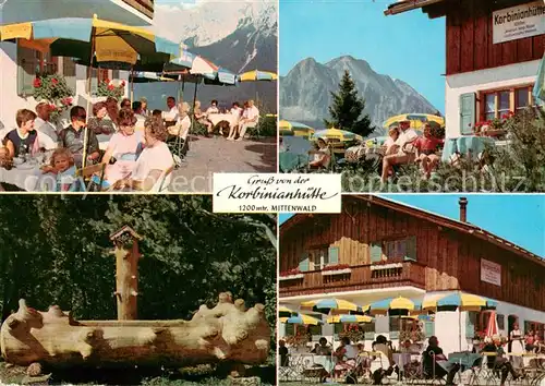 AK / Ansichtskarte Mittenwald_Bayern Korbinian Huette Terrasse Brunnen Mittenwald Bayern