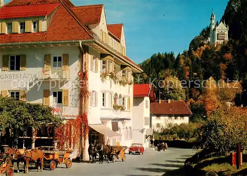 AK / Ansichtskarte Hohenschwangau Hotel Mueller mit Schloss Neuschwanstein Hohenschwangau
