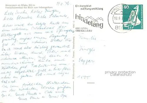 AK / Ansichtskarte Hinterstein_Bad_Hindelang Freischwimmbad mit Imbergerhorn Hinterstein_Bad_Hindelang