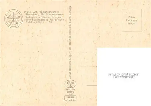 AK / Ansichtskarte Hesselberg_Gunzenhausen Ev Luth Volkshochschule Kirche Panorama Hesselberg Gunzenhausen