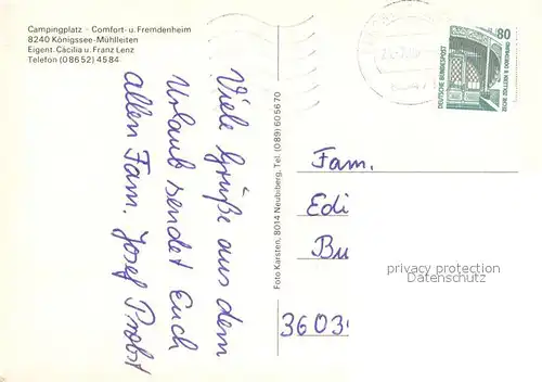 AK / Ansichtskarte Koenigssee Muehlleiten Campingplatz Comfort und Fremdenheim 