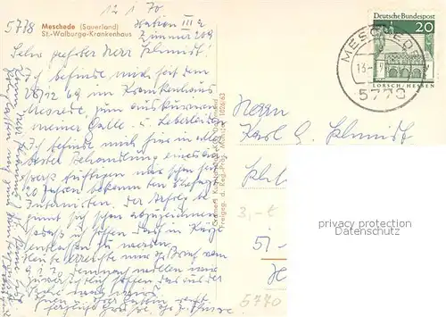 AK / Ansichtskarte Meschede St. Walburga Krankenhaus Fliegeraufnahme Meschede