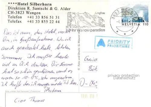 AK / Ansichtskarte Wengen_BE Hotel Silberhorn Wengen_BE