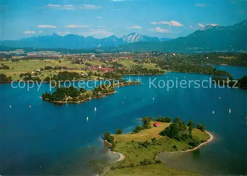 AK / Ansichtskarte Staffelsee Fliegeraufnahme mit Seehausen Murnau Heimgarten Benediktenwand und Estergebirge Staffelsee