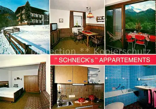 AK / Ansichtskarte Schoenau_Koenigssee Schnecks Appartements Gaststube Kueche Bad Zimmer Schoenau Koenigssee