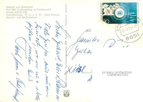 AK / Ansichtskarte Grafengehaig Gasthof zum Rehbachtal Terrasse Waldidyll mit Reh Grafengehaig