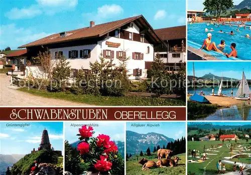 AK / Ansichtskarte Oberellegg_Wertach Schwabenstuben Schwimmbad Gruentengipfel Alpenrosenbluete Allgaeuer Alpvieh Minigolfplatz 
