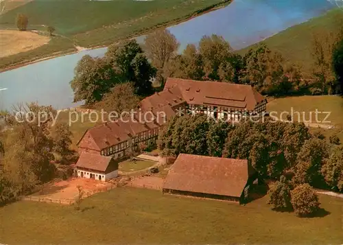 AK / Ansichtskarte Bevern_Holzminden Alter Weserhof Fliegeraufnahme Bevern Holzminden