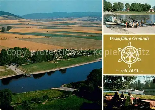 AK / Ansichtskarte Grohnde Fliegeraufnahme Gast und Pensionshaus Grohnder Faehrhaus Anlegestelle Terrasse Grohnde