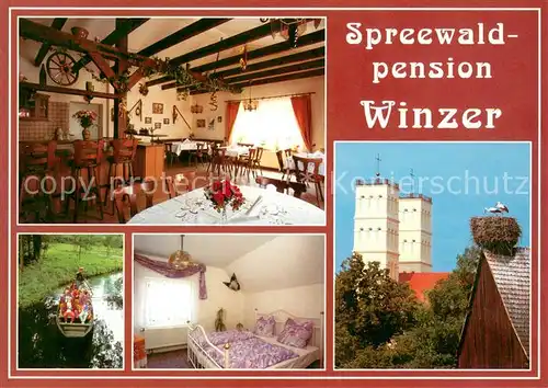 AK / Ansichtskarte Straupitz Spreewaldpension Winzer Gaststube Bar Bootsfahrt Zimmer Storchennest Straupitz