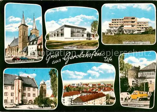 AK / Ansichtskarte Gerolzhofen Stadtpfarrkirche Hallenbad Wohnstift Steigerwald Echtersches Schloss Panorama Kindergarten Gerolzhofen