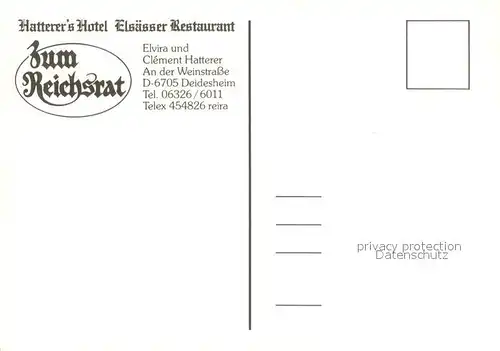 AK / Ansichtskarte Deidesheim Hatterer s Hotel Zum Reichsrat Elsaesser Restaurant Deidesheim