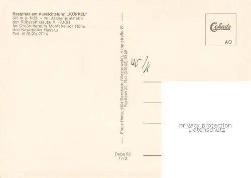 AK / Ansichtskarte Montabaur_Westerwald Rastplatz am Aussichtsturm Ruebezahlklause am Koeppel Montabaur_Westerwald