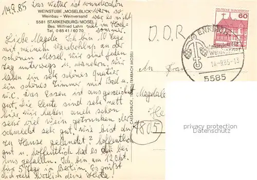 AK / Ansichtskarte Starkenburg Weinstube Moselblick Terrasse Blick ins Moseltal Starkenburg